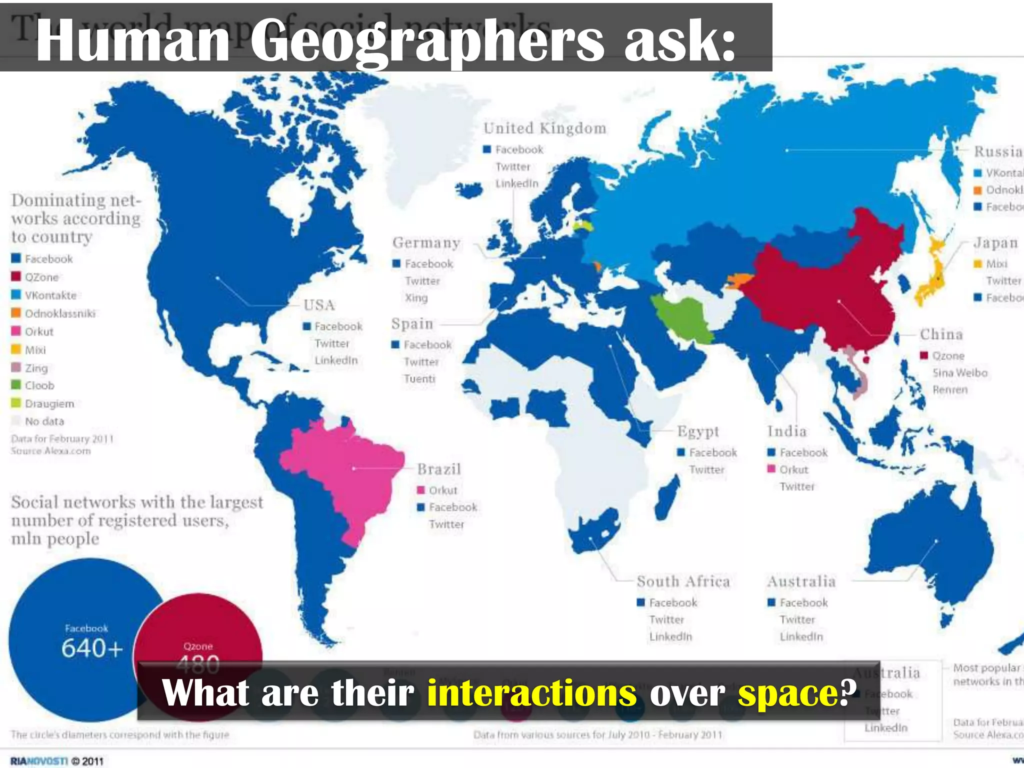 Human Geographers ask:




   What are their interactions over space?
 