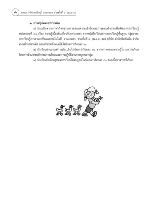 12 ·ºπ°“√®—¥°“√‡√’¬π√Ÿâ ß“π‡°…µ√ ™à«ß™—Èπ∑’Ë Ù (¡.Ù-ˆ)

             Ú. °“√ √ÿªº≈°“√ª√–‡¡‘π
                 Ò) ª√–‡¡‘π®“°°“√∑”°‘®°√√¡µ√«® Õ∫§«“¡‡¢â“„®·≈–°“√µÕ∫§”∂“¡‡æ◊ËÕæ—≤π“°“√‡√’¬π√Ÿâ
    Àπà«¬¬àÕ¬∑’Ë Ò.Ò ‡√◊ËÕß §«“¡√Ÿâ‡∫◊ÈÕßµâπ‡°’Ë¬«°—∫°“√‡°…µ√ ®“°Àπ—ß ◊Õ‡√’¬π “√–°“√‡√’¬π√Ÿâæ◊Èπ∞“π °≈ÿà¡ “√–
    °“√‡√’¬π√Ÿâ°“√ß“πÕ“™’æ·≈–‡∑§‚π‚≈¬’ ß“π‡°…µ√ ™à«ß™—Èπ∑’Ë Ù (¡.Ù-ˆ) ¢Õß ∫√‘…—∑  ”π—°æ‘¡æå·¡Á§ ®”°—¥
    ‡°≥±å°“√ºà“π§◊Õ µÕ∫§”∂“¡∑—ÈßÀ¡¥‰¥â ‰¡àπâÕ¬°«à“√âÕ¬≈– ˆ
                 Ú) π—°‡√’¬πºà“π‡°≥±å°“√ª√–‡¡‘π‰¡àπâÕ¬°«à“√âÕ¬≈– ˆ ®“°°“√∑¥ Õ∫§«“¡√Ÿâ „π√–À«à“ß‡√’¬π
    ‚¥¬°“√ —ß‡°µæƒµ‘°√√¡°“√‡√’¬π·≈–°“√ªØ‘∫—µ‘ß“π√“¬∫ÿ§§≈/°≈ÿà¡
                 Û) π—°‡√’¬π∫—π∑÷° √ÿªº≈°“√‡√’¬π‰¥â ¡∫Ÿ√≥å ‰¡àπâÕ¬°«à“√âÕ¬≈– ¯ ¢Õß‡π◊ÈÕÀ“ “√–∑’Ë‡√’¬π
 