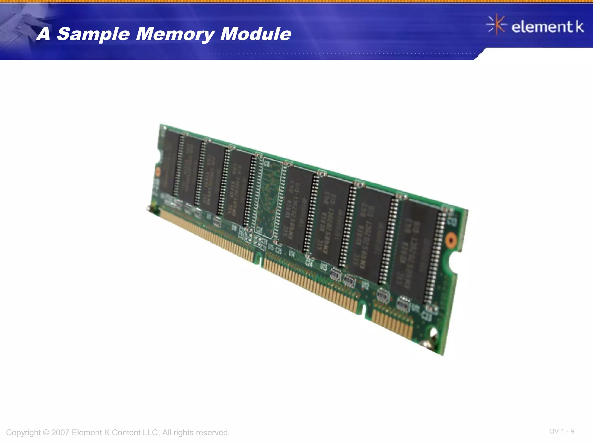 OV 1 - 9Copyright © 2007 Element K Content LLC. All rights reserved.
A Sample Memory Module
 