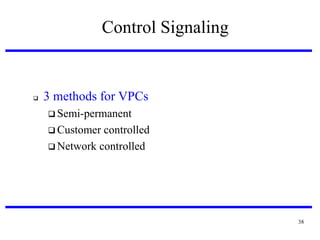 Control Signaling



3 methods for VPCs
 Semi-permanent

 Customer

controlled
 Network controlled

38

 
