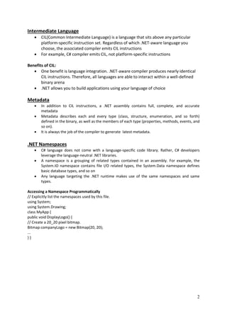 C# Unit 1 notes | DOCX
