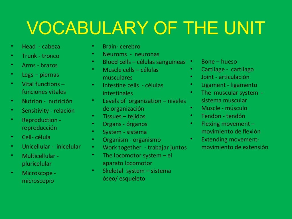 Unit 1: THE HUMAN BODY