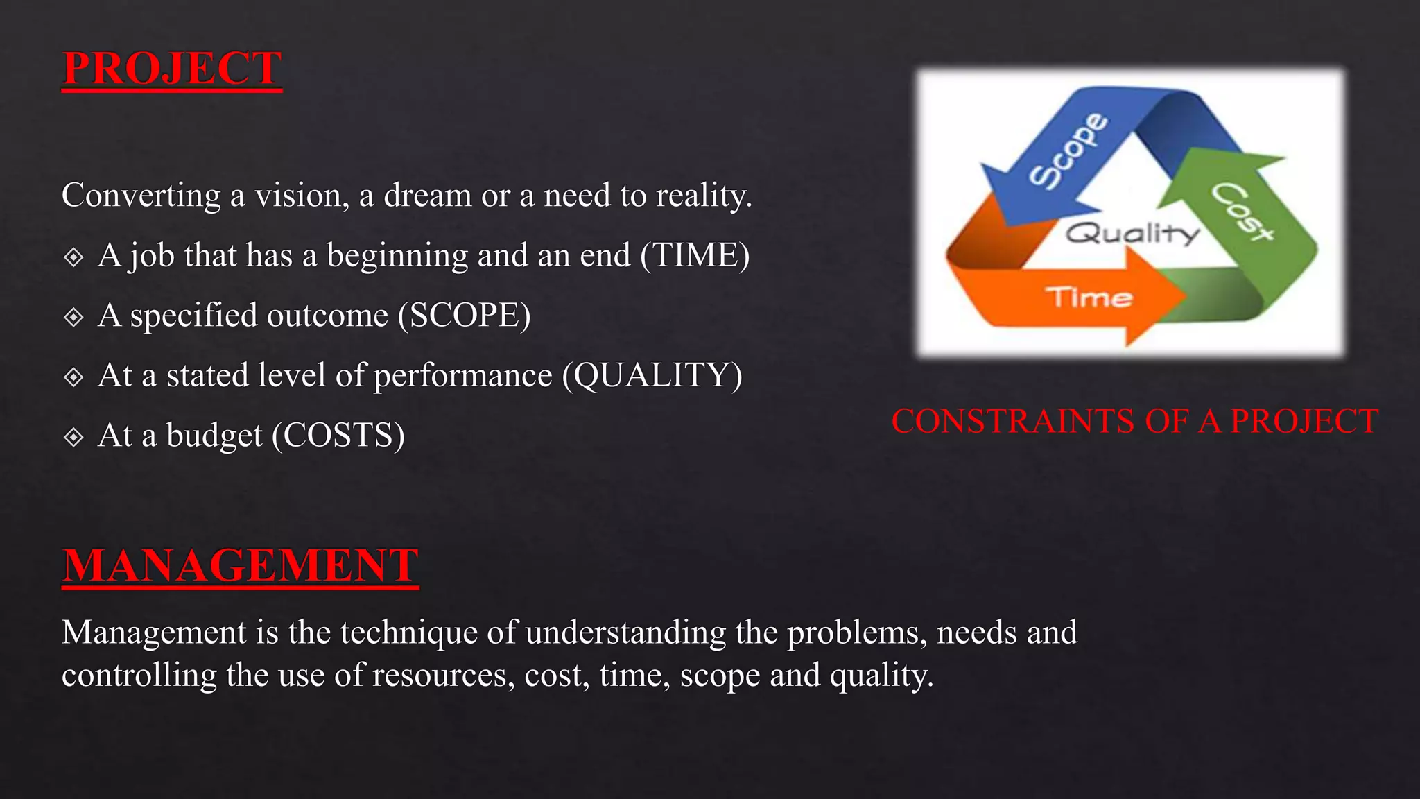 CONSTRAINTS OF A PROJECT
 