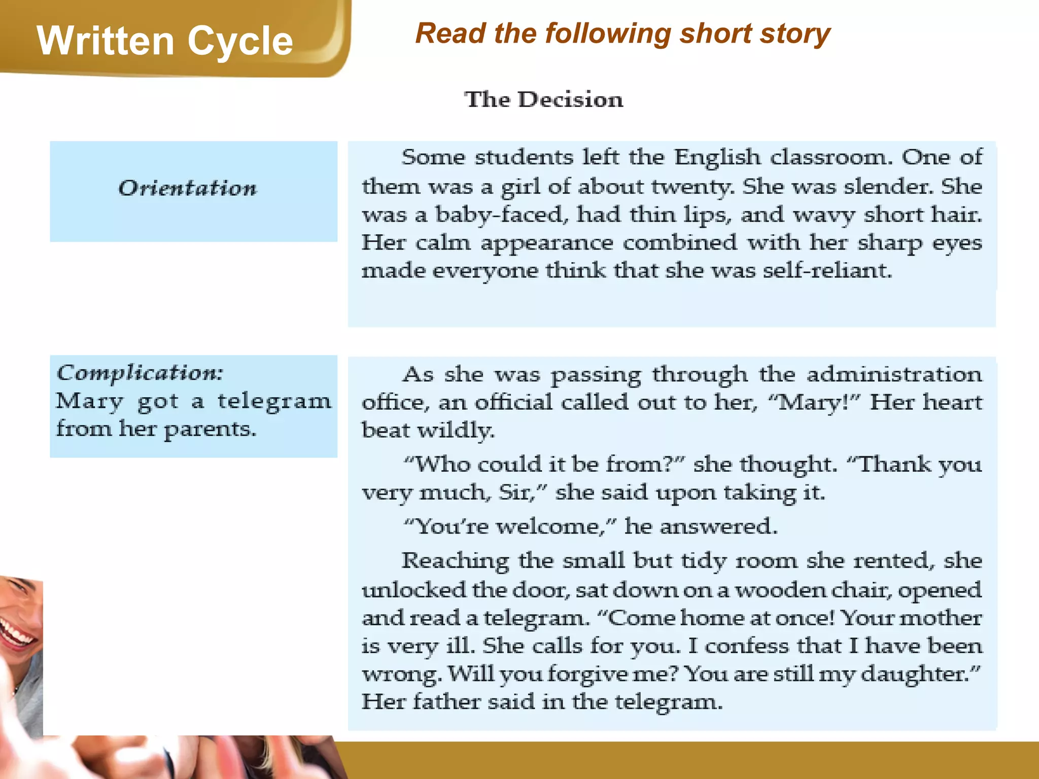 Read the following short storyWritten Cycle
 