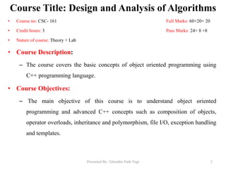 C Course Description B.sc CSIT 2nd semester C++ unit-1 | PPTX