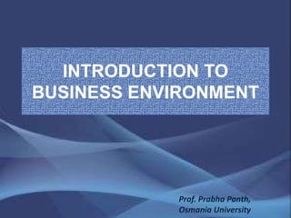 INTRODUCTION TO
BUSINESS ENVIRONMENT




            Prof. Prabha Panth,
            Osmania University
 