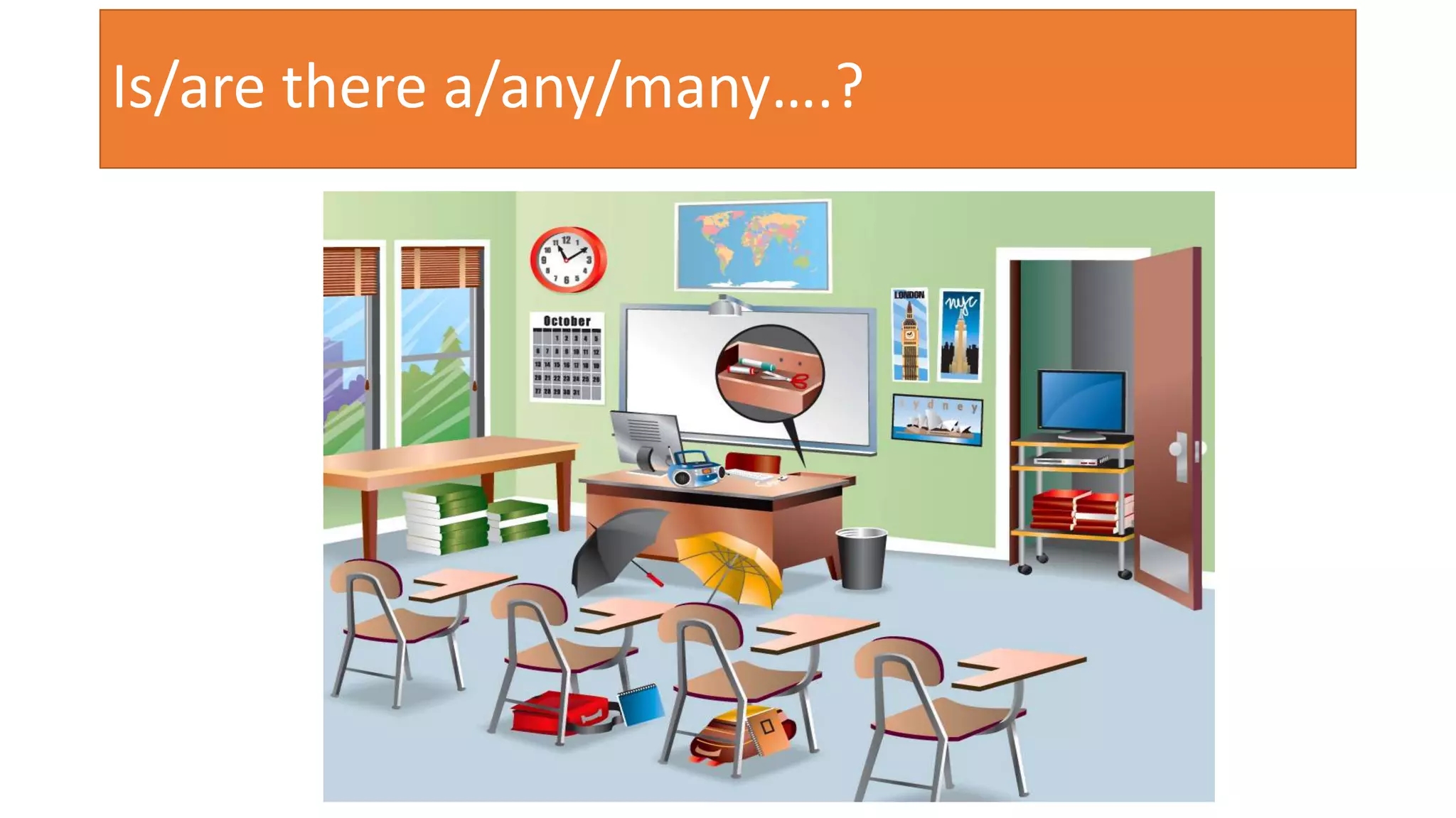 Is/are there a/any/many….?
 