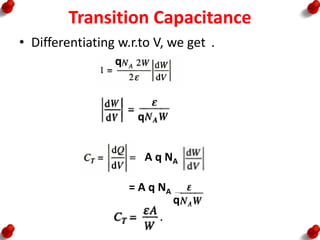 Transition Capacitance
• Differentiating w.r.to V, we get .
q
q
A q NA
= A q NA
q
 