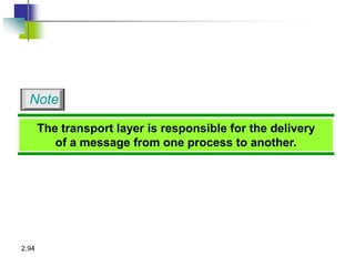 2.94
The transport layer is responsible for the delivery
of a message from one process to another.
Note
 