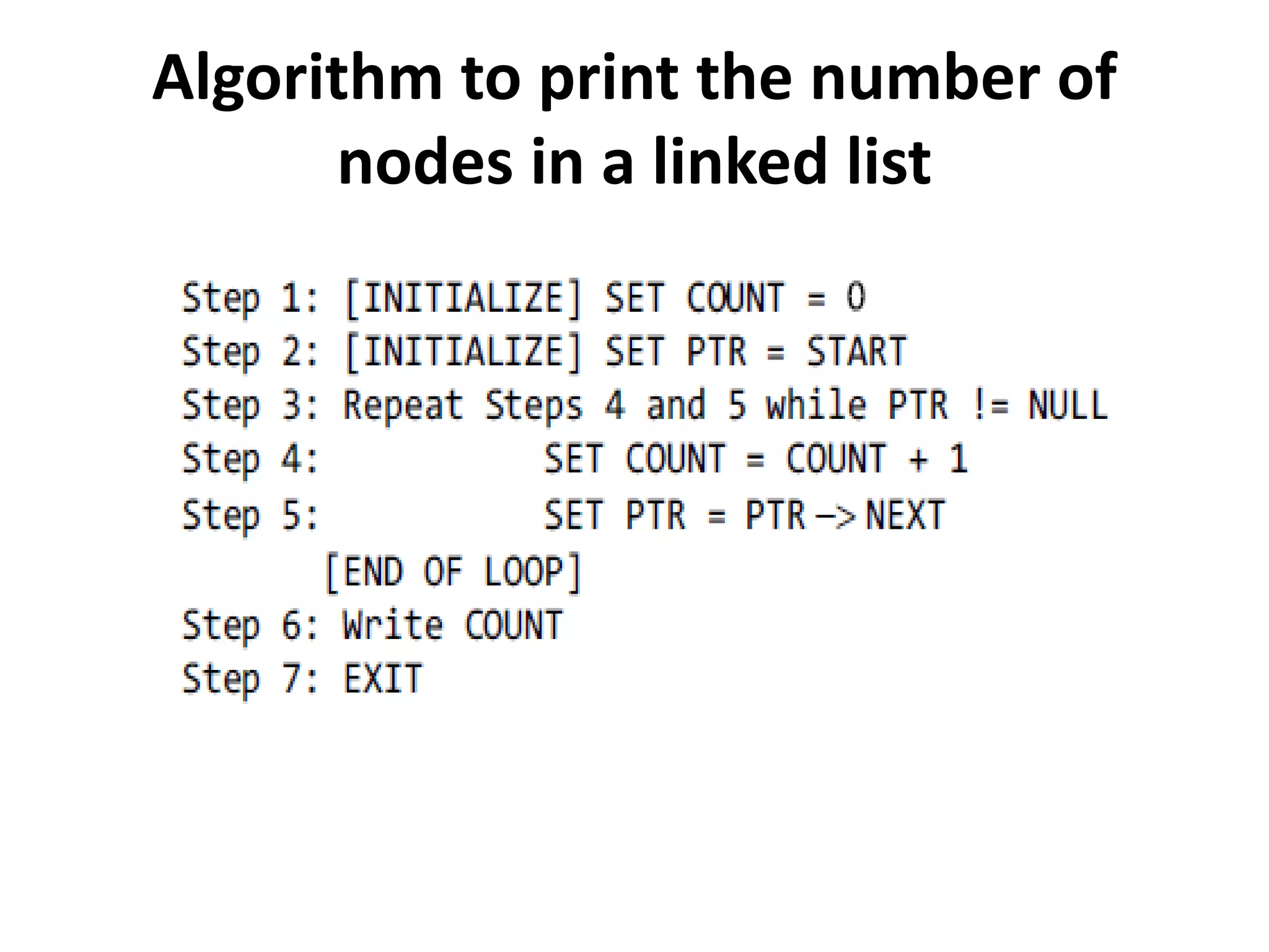 Algorithm to print the number of
nodes in a linked list
 