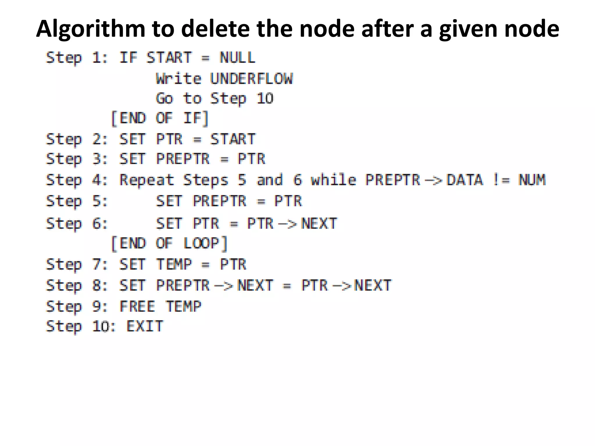 Algorithm to delete the node after a given node
 
