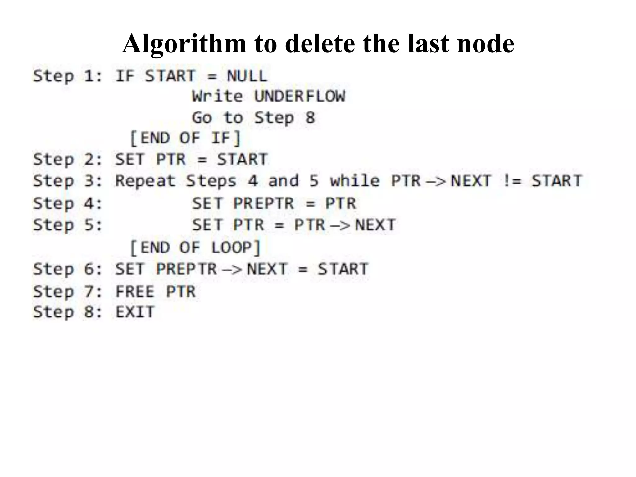 Algorithm to delete the last node
 