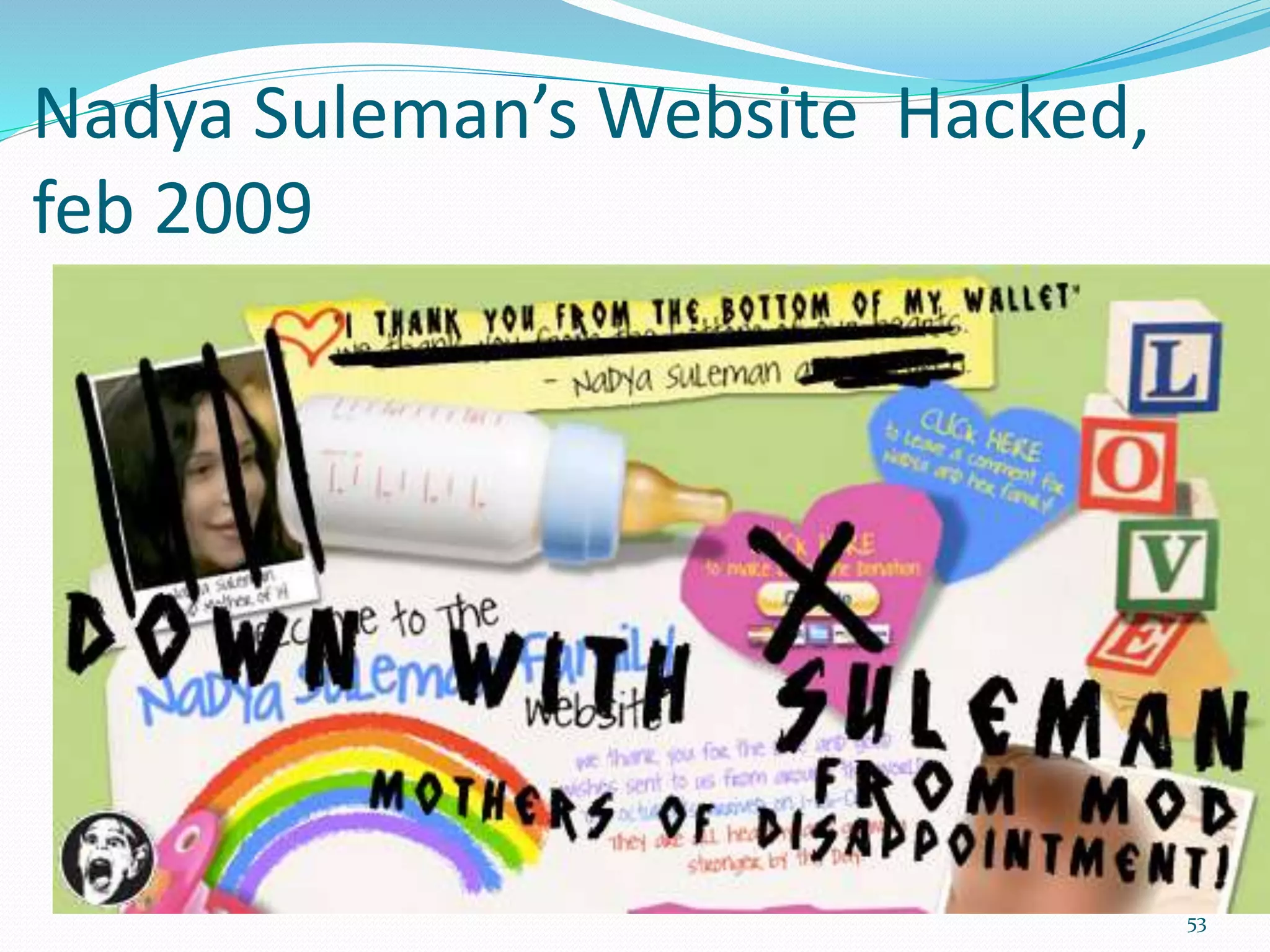 Nadya Suleman’s Website Hacked,
feb 2009
53
 