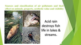 Sources and classification of air pollutants and their
effect on animals, property, aesthetic value and visibility
 