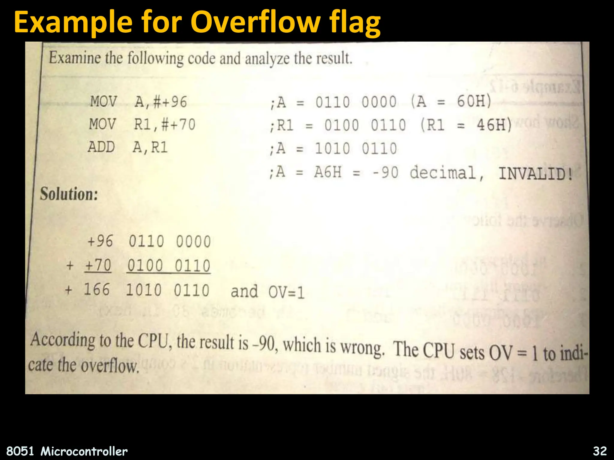 Example for Overflow flag 8051 Microcontroller 32 