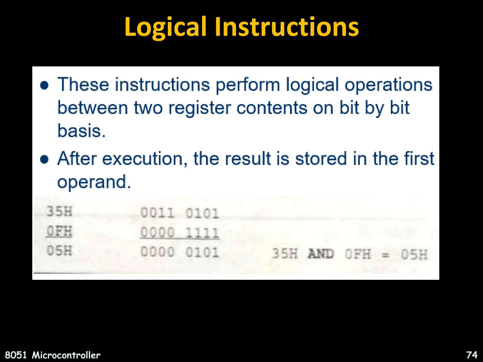 Logical Instructions 8051 Microcontroller 74 