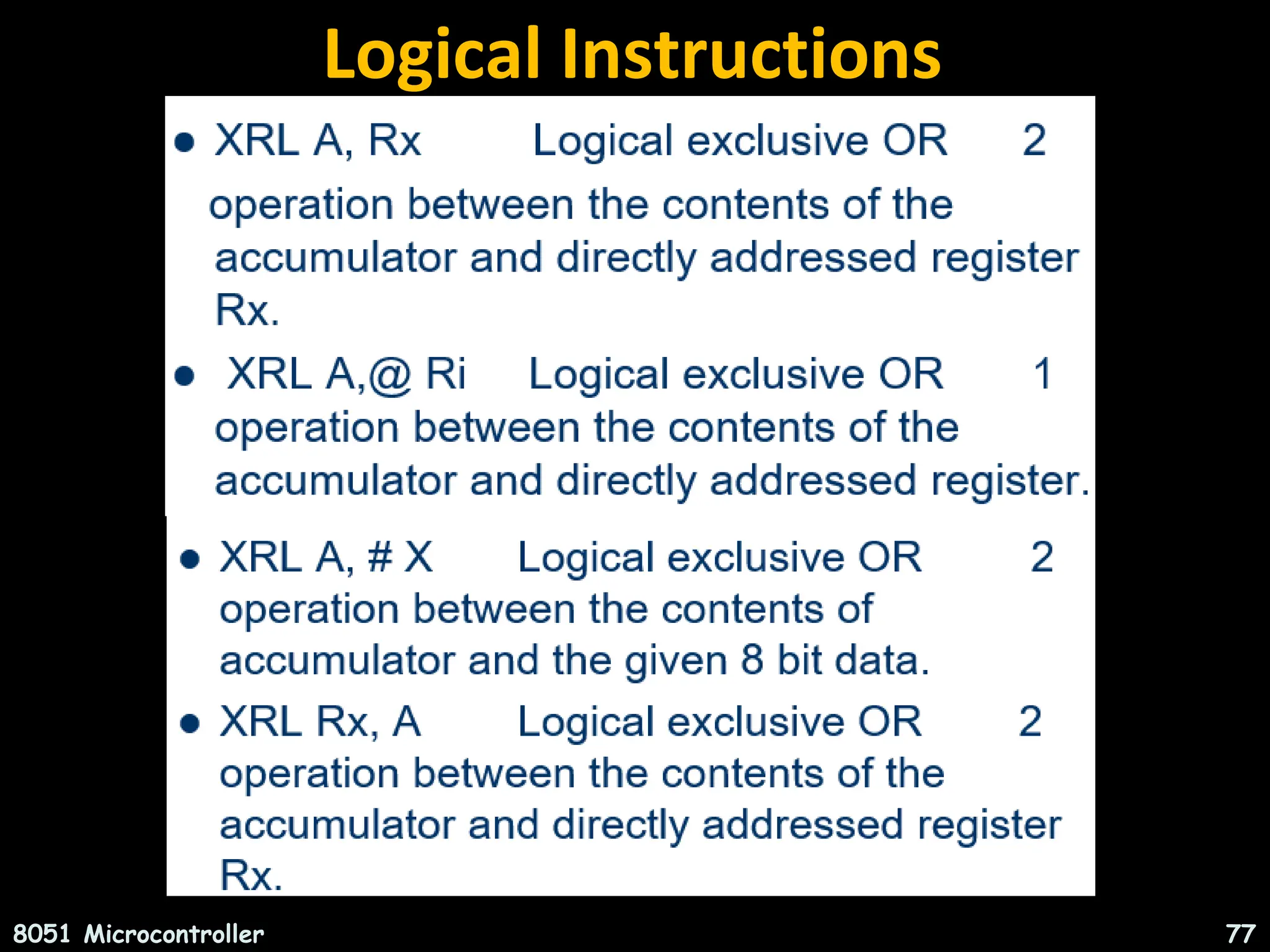 Logical Instructions 8051 Microcontroller 77 