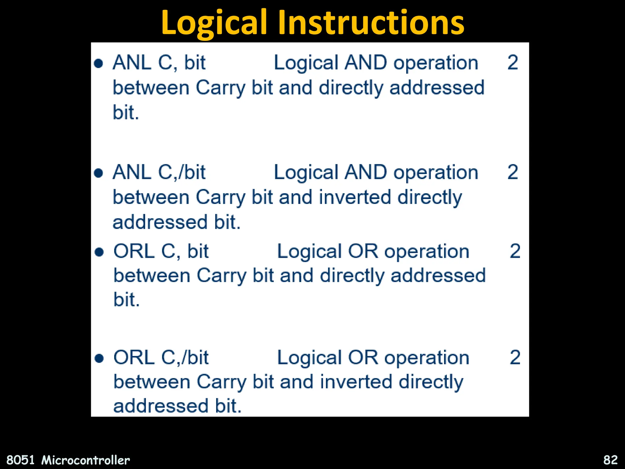 Logical Instructions 8051 Microcontroller 82 