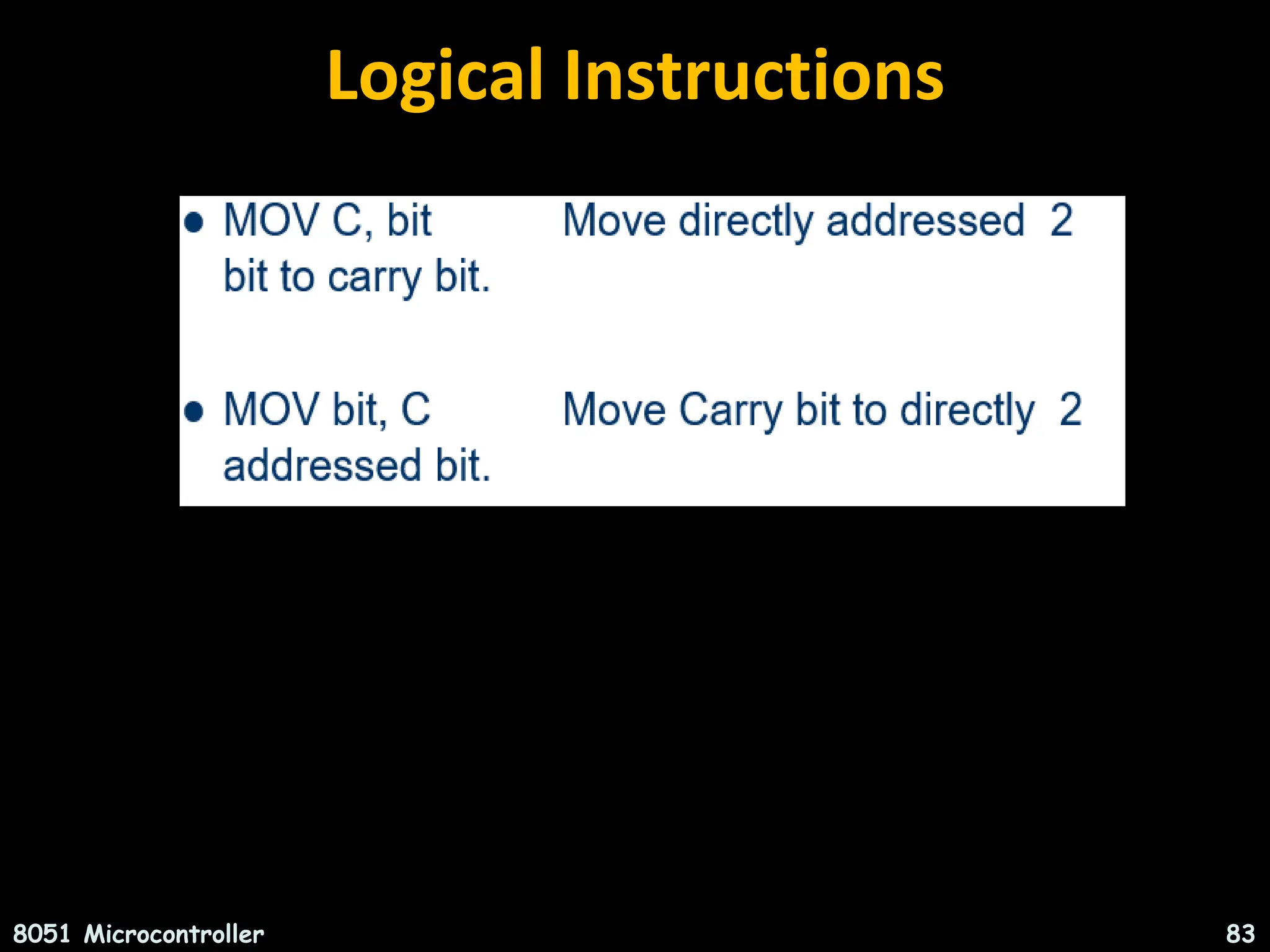 Logical Instructions 8051 Microcontroller 83 