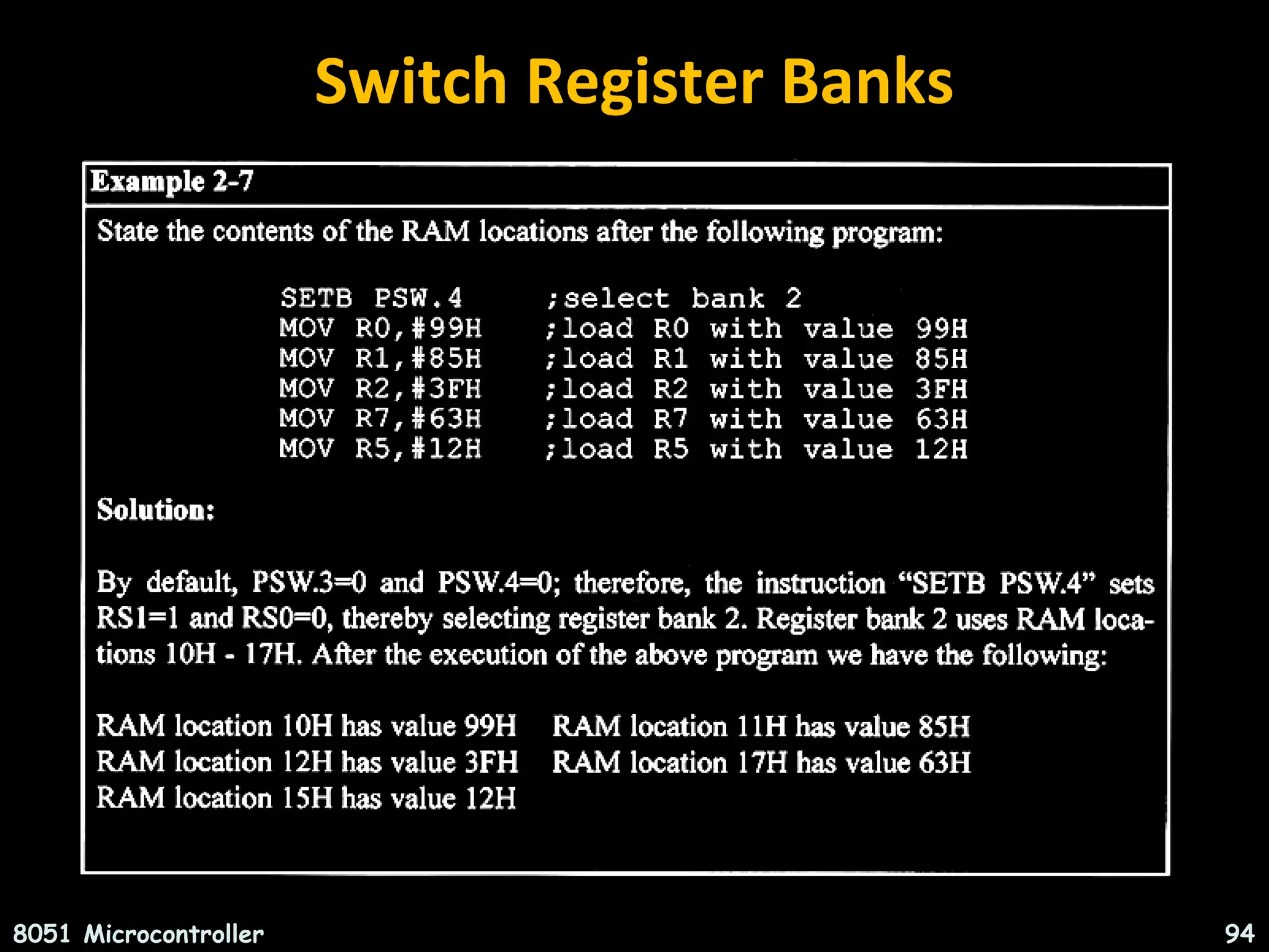 Switch Register Banks 8051 Microcontroller 94 