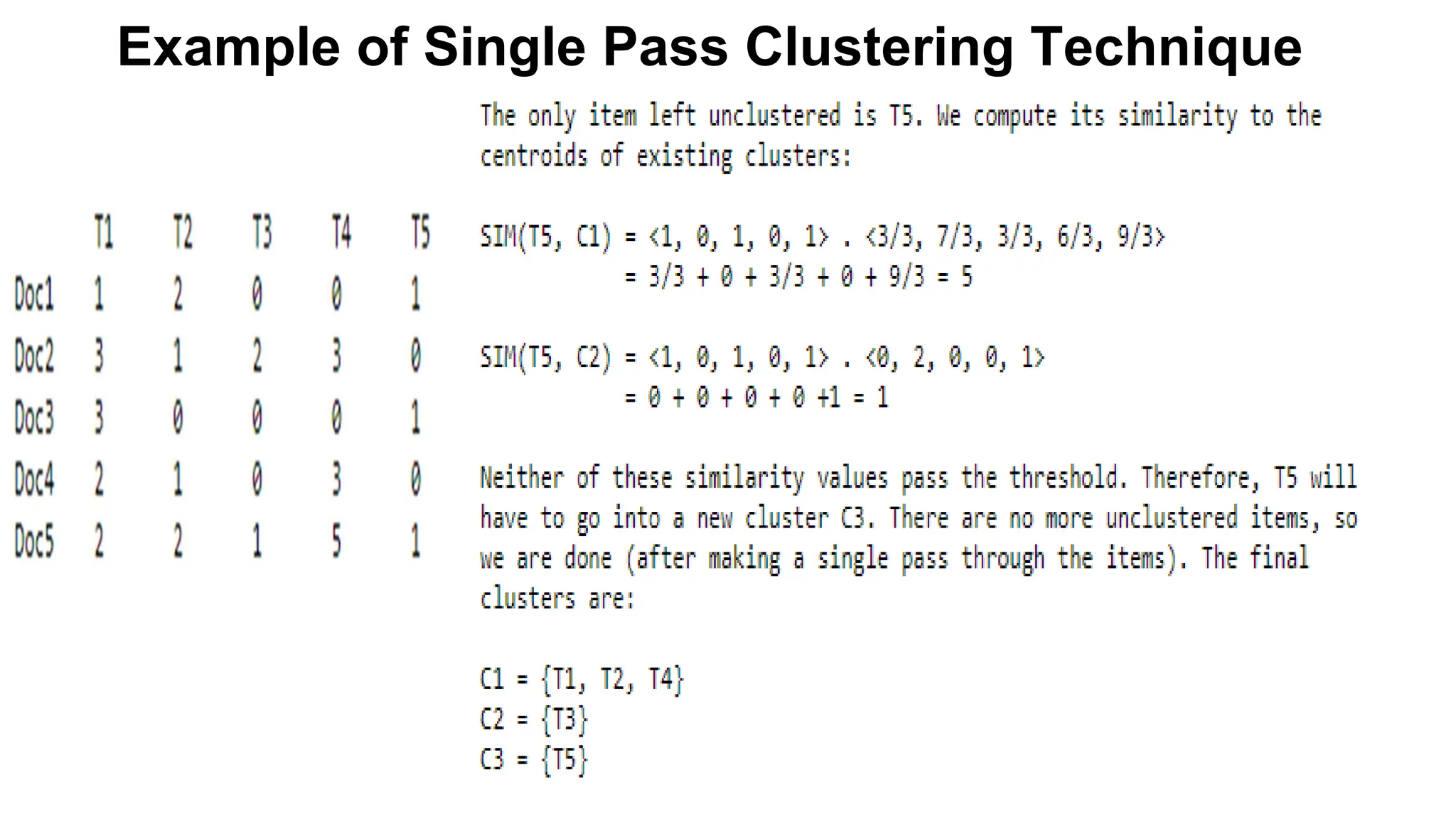Example of Single Pass Clustering Technique
 