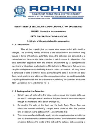 UnBIOMEDICAL INSTRUMENTATION UNIT 1 NOTES | PDF