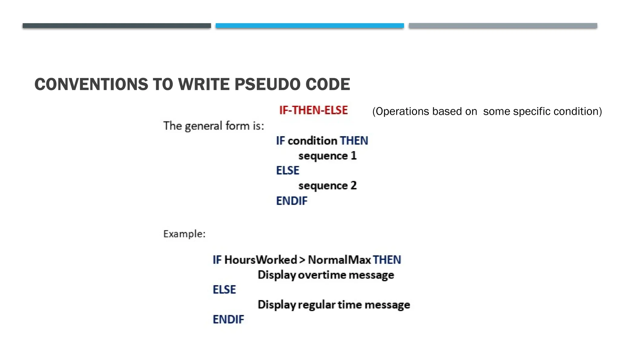 CONVENTIONS TO WRITE PSEUDO CODE (Operations based on some specific condition) 