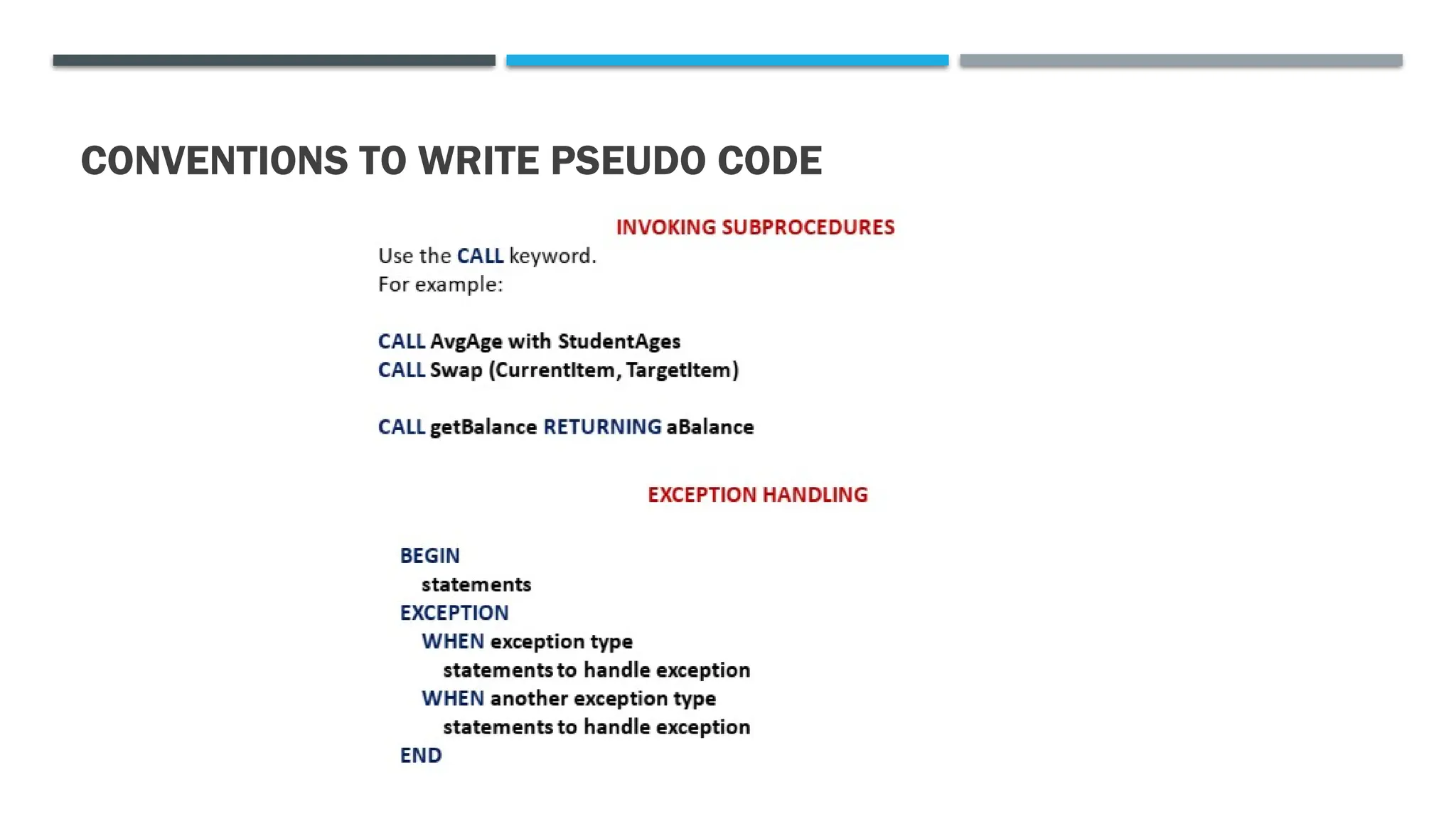 CONVENTIONS TO WRITE PSEUDO CODE 