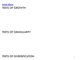 51
case.docx
TESTS OF GROWTH
TESTS OF GRANULARITY
TESTS OF DIVERSIFICATION
 