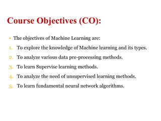 Training Objectives Machine Learning machine learning basic unit1 for third year cse studnets | PDF