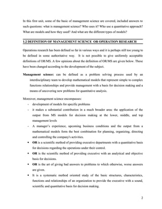 operation research Unit 1. for management | DOC