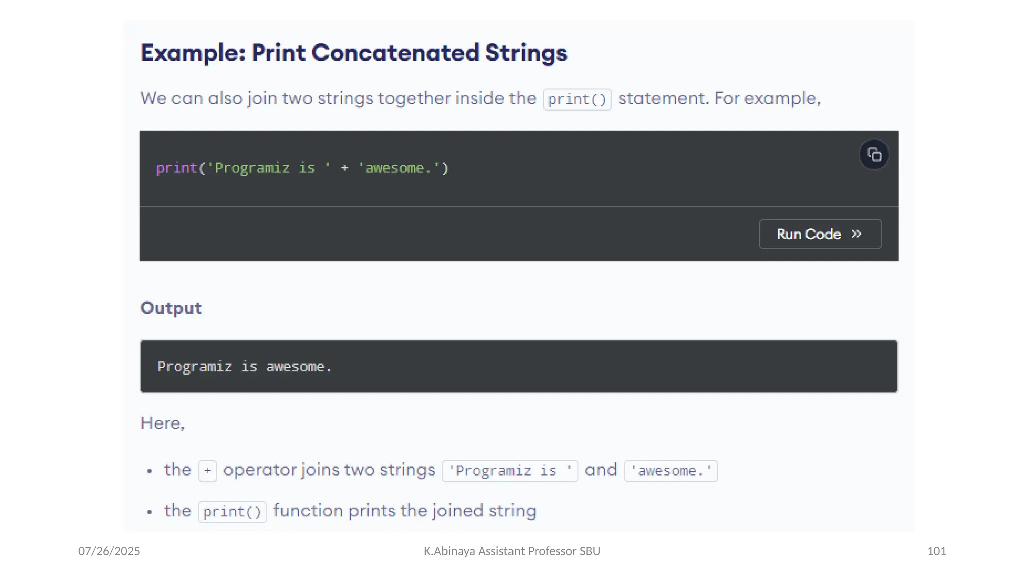 07/26/2025 K.Abinaya Assistant Professor SBU 101
 