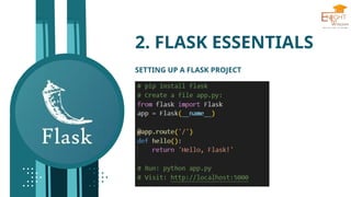2. FLASK ESSENTIALS
SETTING UP A FLASK PROJECT
 