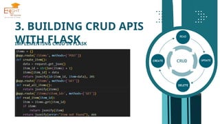 3. BUILDING CRUD APIS
WITH FLASK
IMPLEMENTING CRUD IN FLASK
 