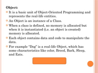 unit1 of object oriented programming includes the concept of object ...