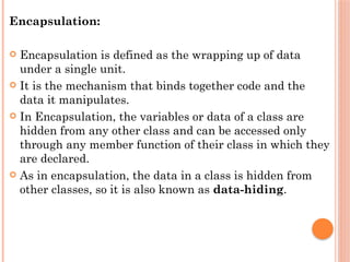 unit1 of object oriented programming includes the concept of object ...