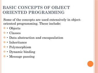 unit1 of object oriented programming includes the concept of object ...