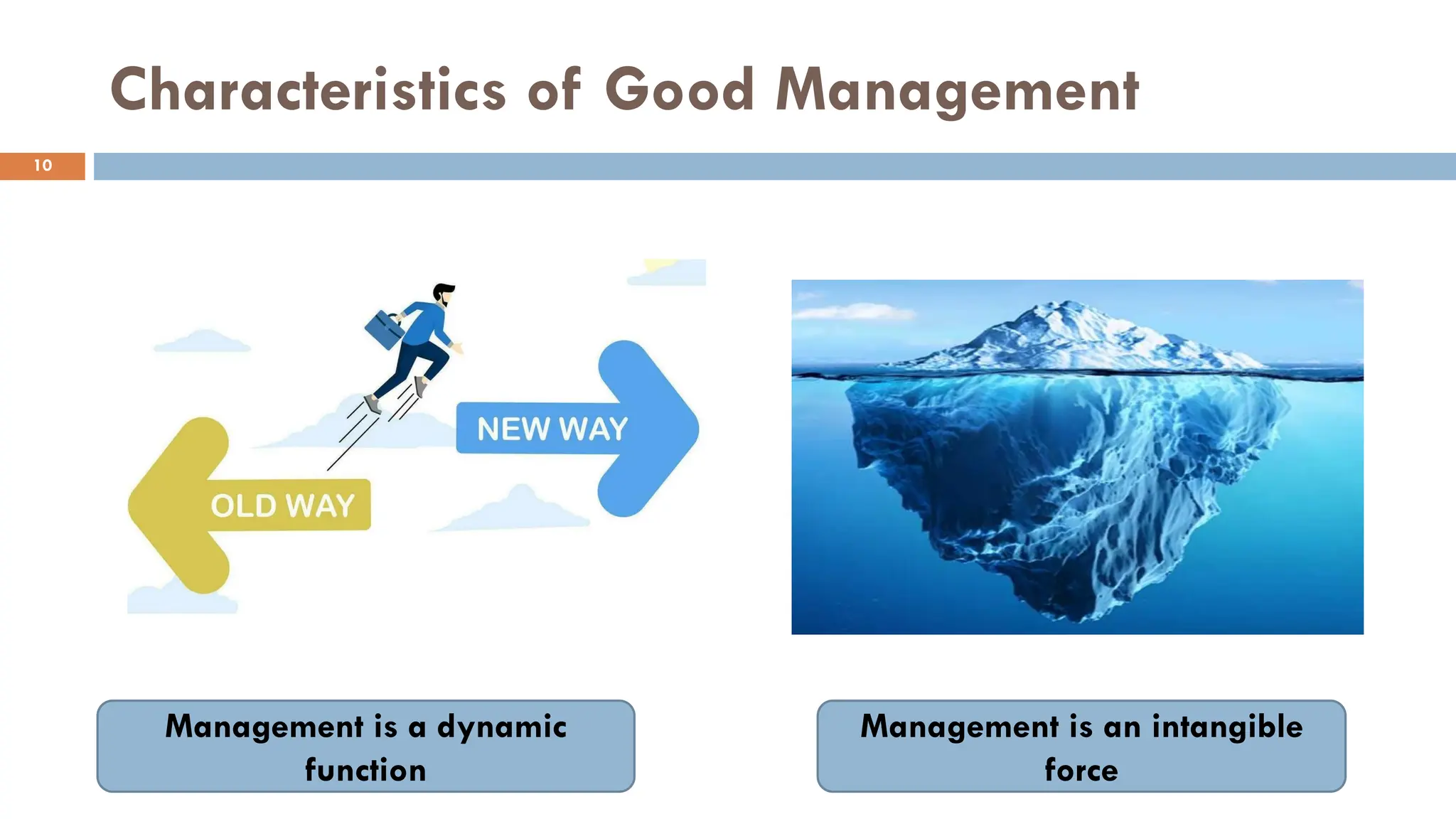 Characteristics of Good Management
10
Management is a dynamic
function
Management is an intangible
force
 
