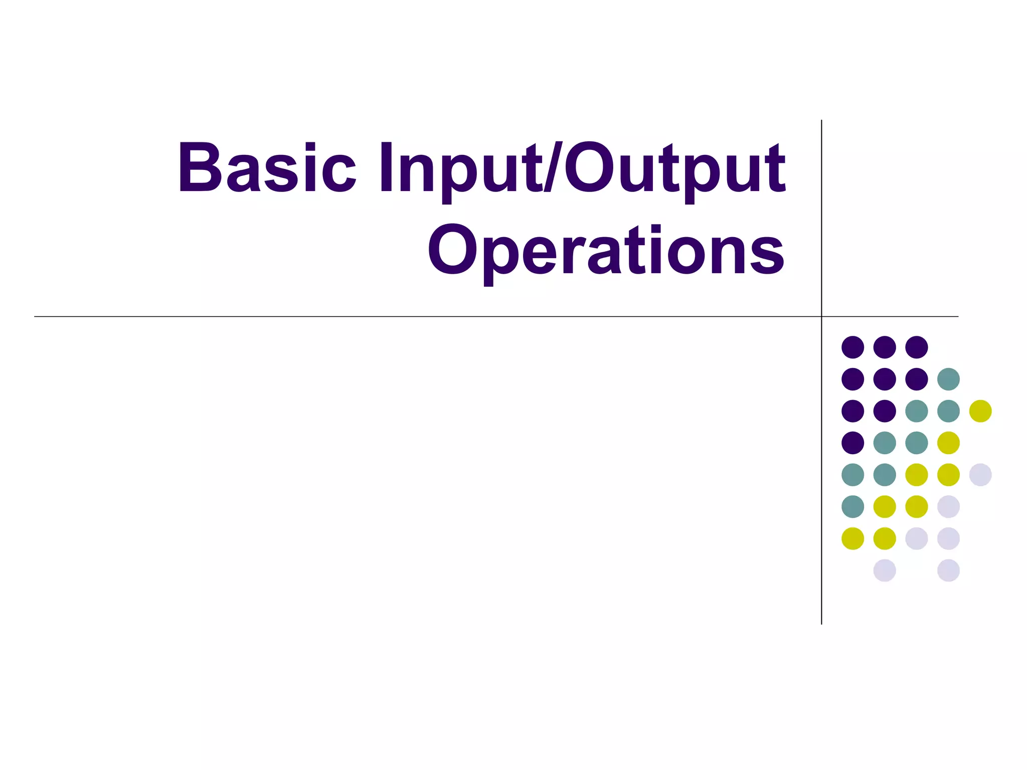 Basic Input/Output
        Operations
 