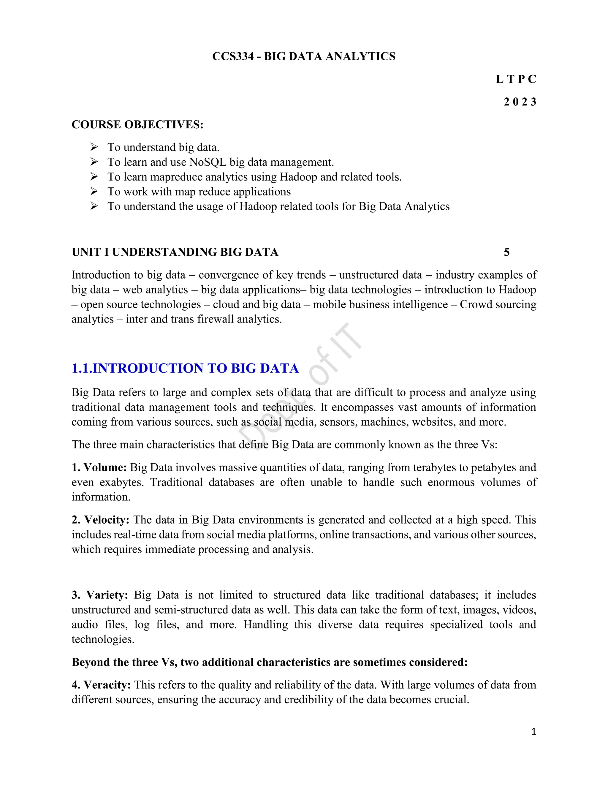 UNIT 1 -BIG DATA ANALYTICS Full.pdf | Databases | Computer Software and ...