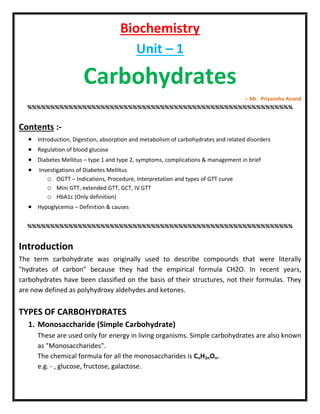 Carbohydrates - Unit 1 - Biochemistry - Complete Notes.pdf