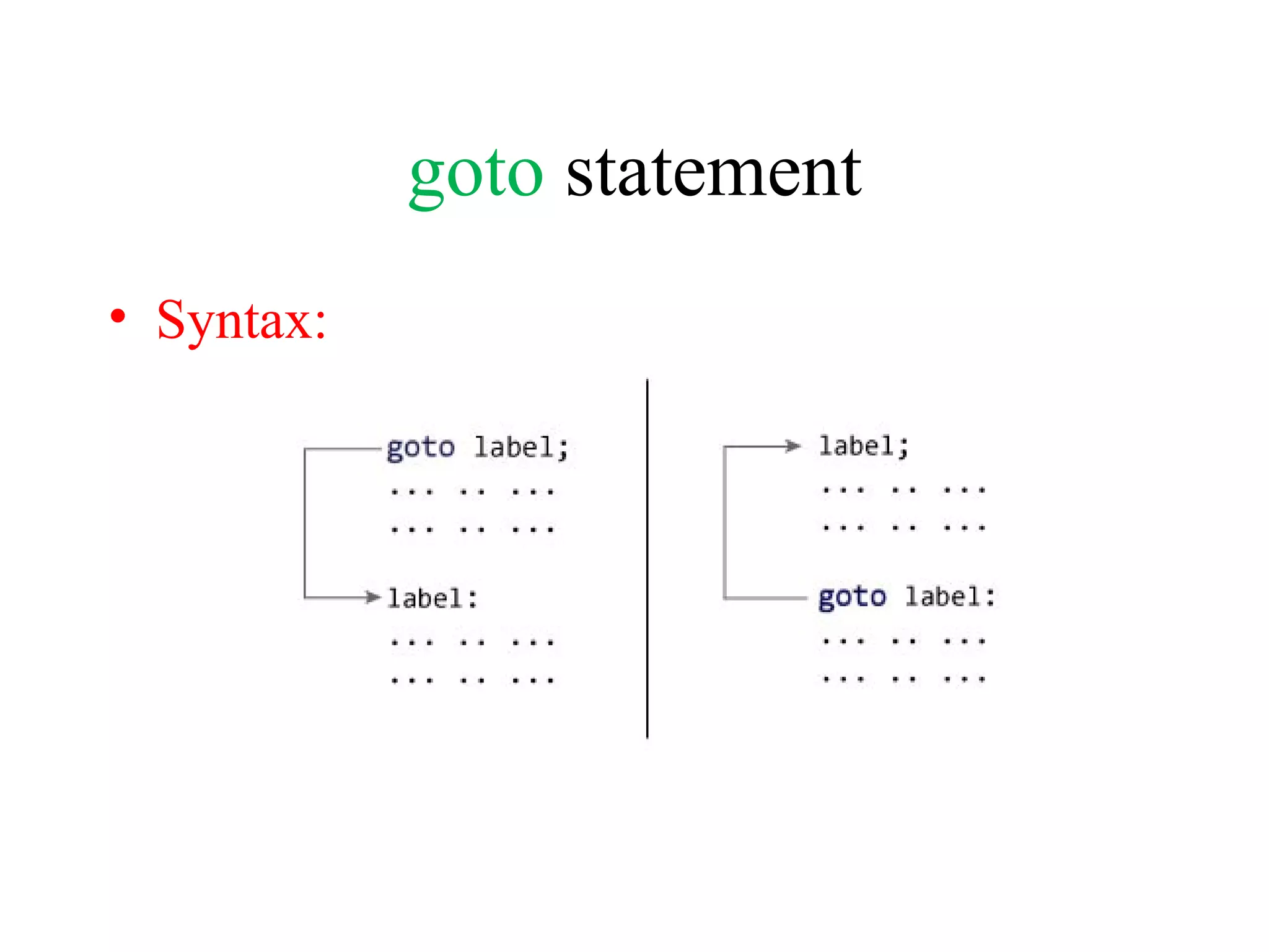 goto statement
• Syntax:
 