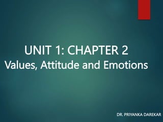 UNIT 1: CHAPTER 2
Values, Attitude and Emotions
DR. PRIYANKA DAREKAR
 