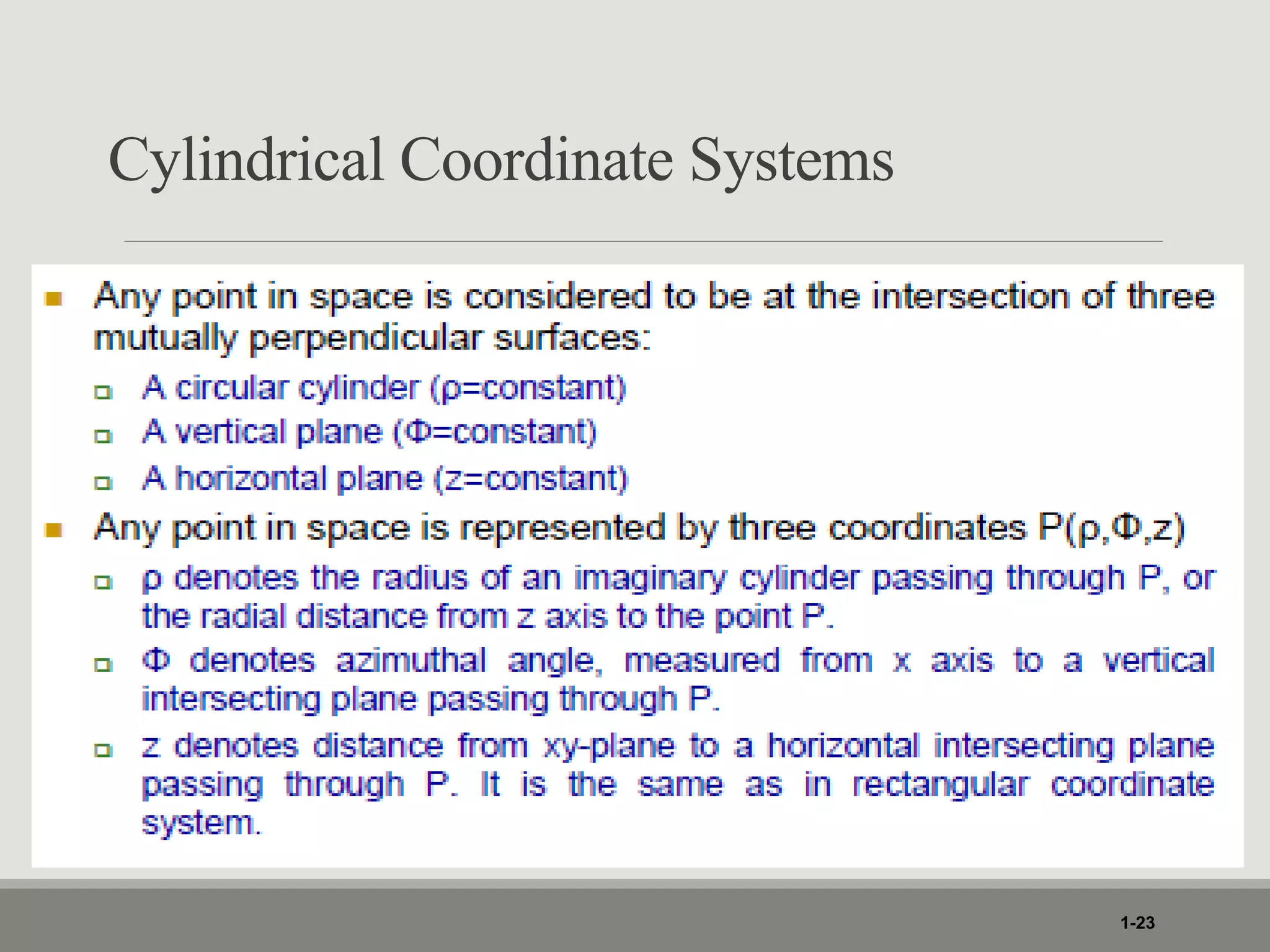 Cylindrical Coordinate Systems
1-23
 