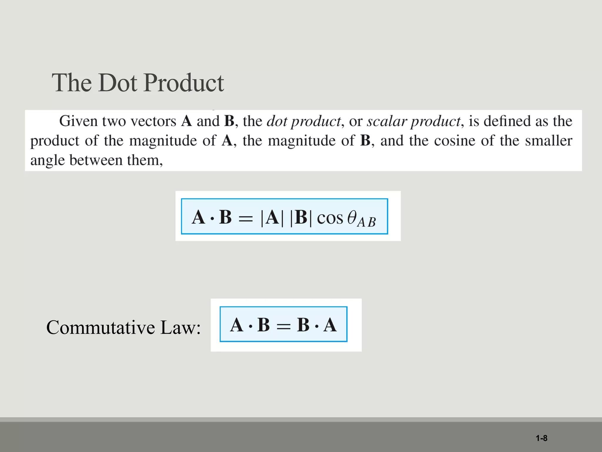 The Dot Product
1-8
Commutative Law:
 