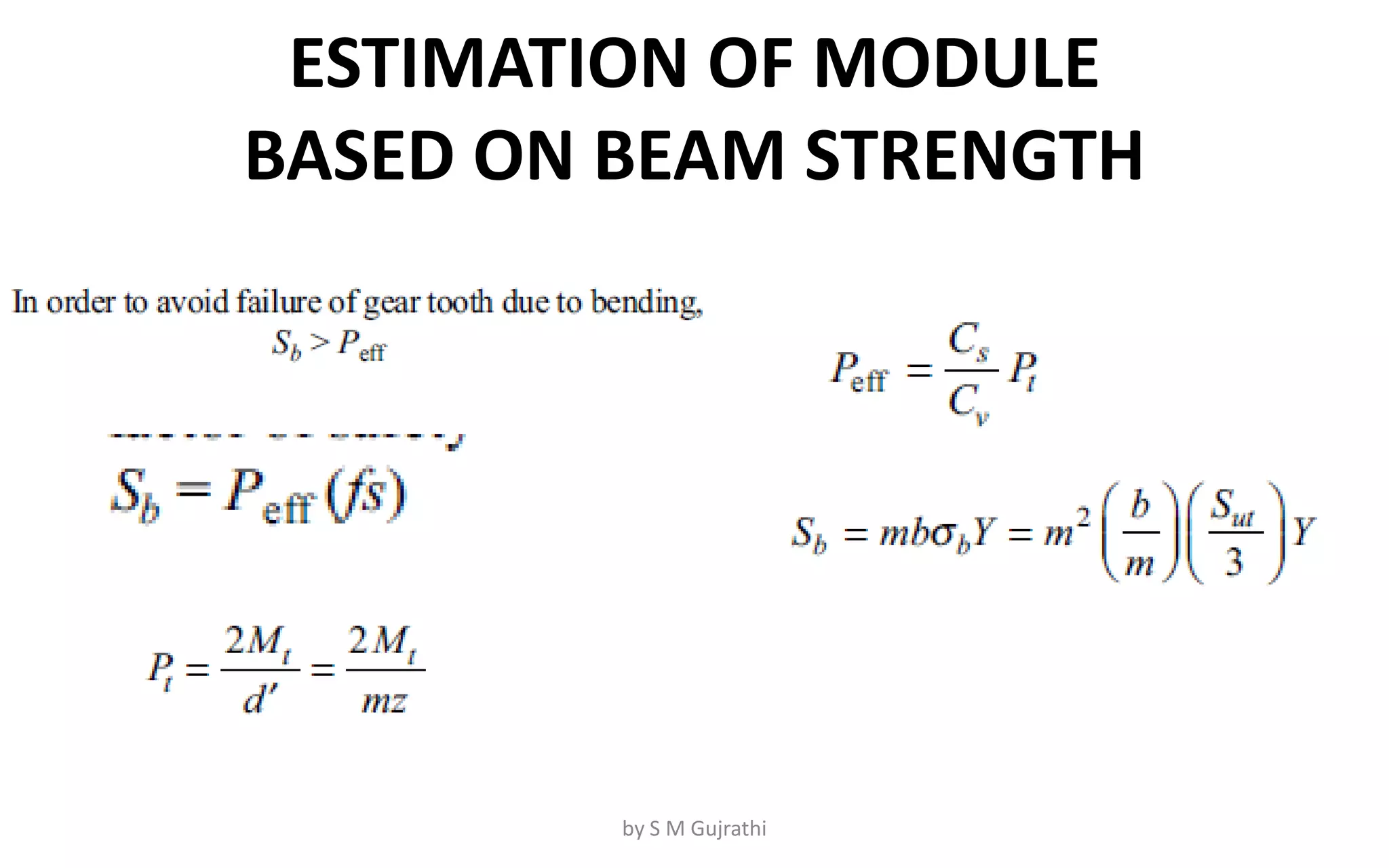 ESTIMATION OF MODULE
BASED ON BEAM STRENGTH
by S M Gujrathi
 