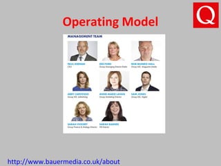 Operating Model
http://www.bauermedia.co.uk/about
 