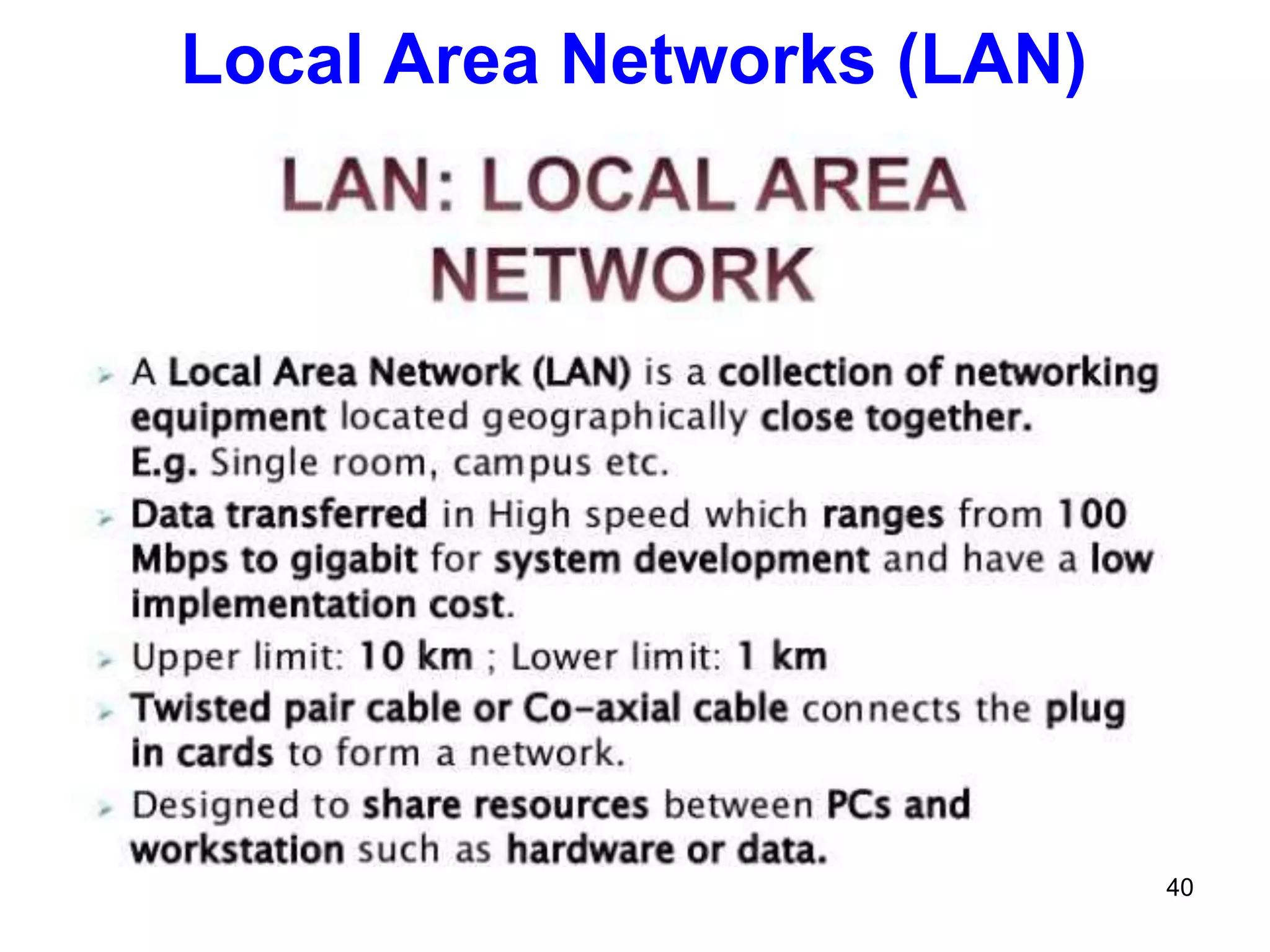 Local Area Networks (LAN)
40
 