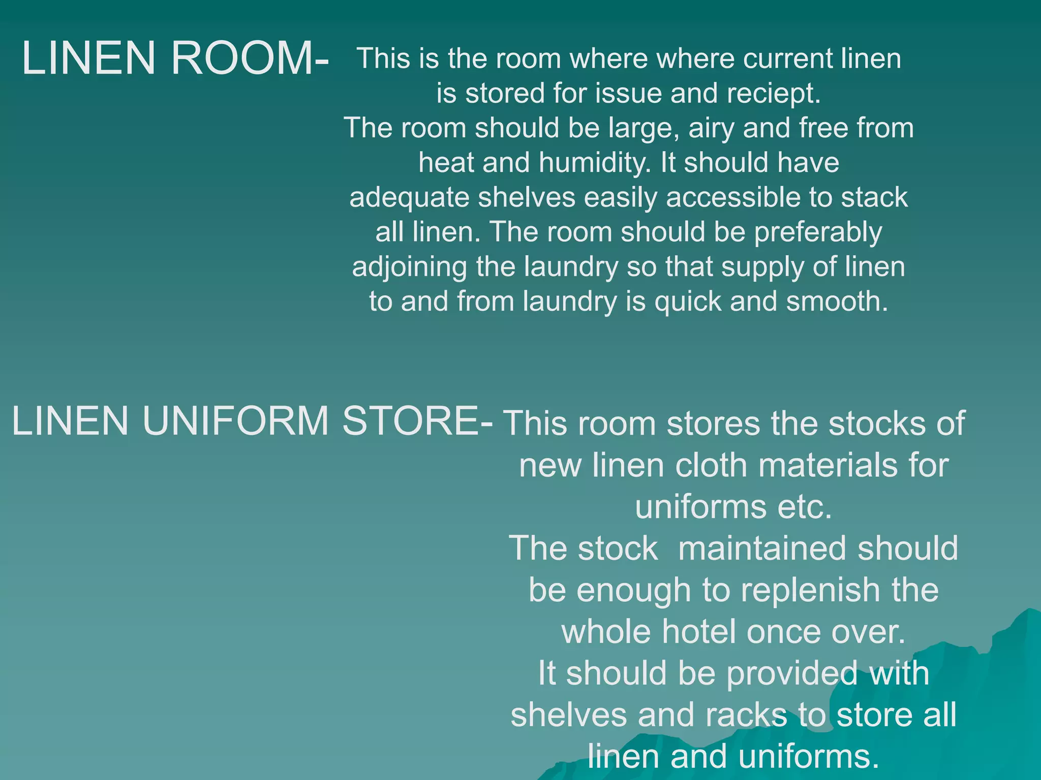 Unit 1 layout of housekeeping department PPT