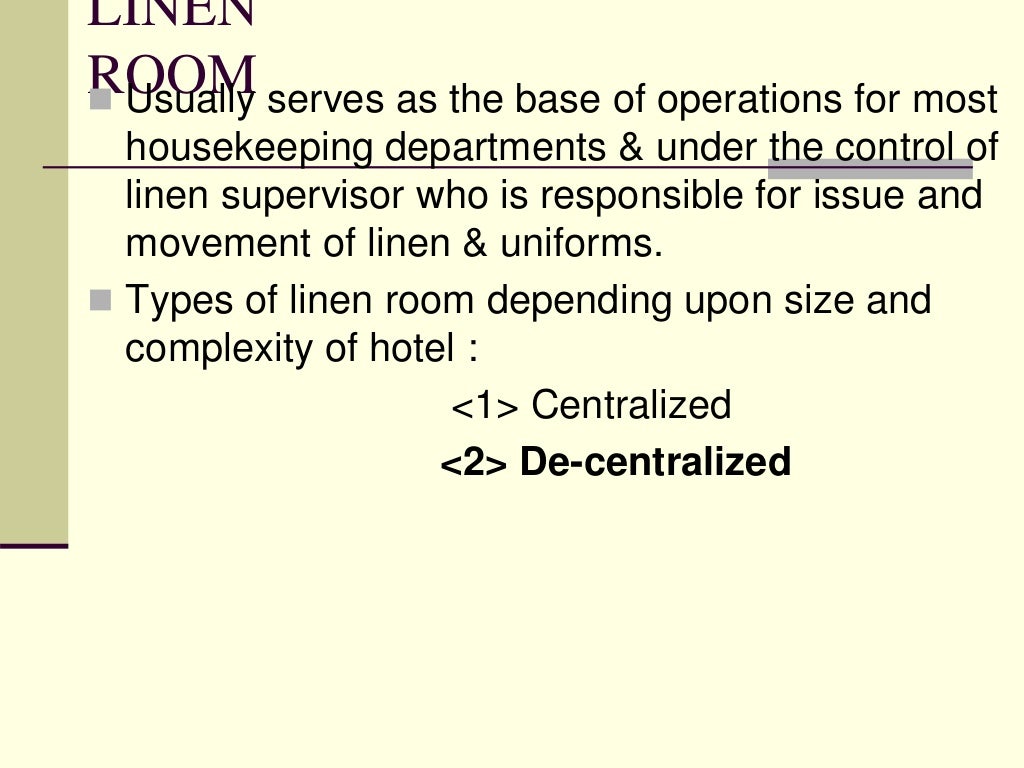 Unit 1 layout of housekeeping department